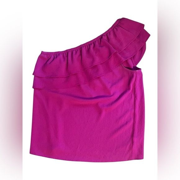 🟣Apt. 9 Ruffle One Shoulder Top Fuchsia Medium - Picture 2 of 5